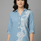 Embroidered Shirt Collar Midi Dress - Blue | Lyocell Denim