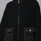 Zip-Up Black Sweater with Quilted Pockets