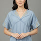 Short Sleeves Embroidered Tunic - Blue | Lyocell Denim