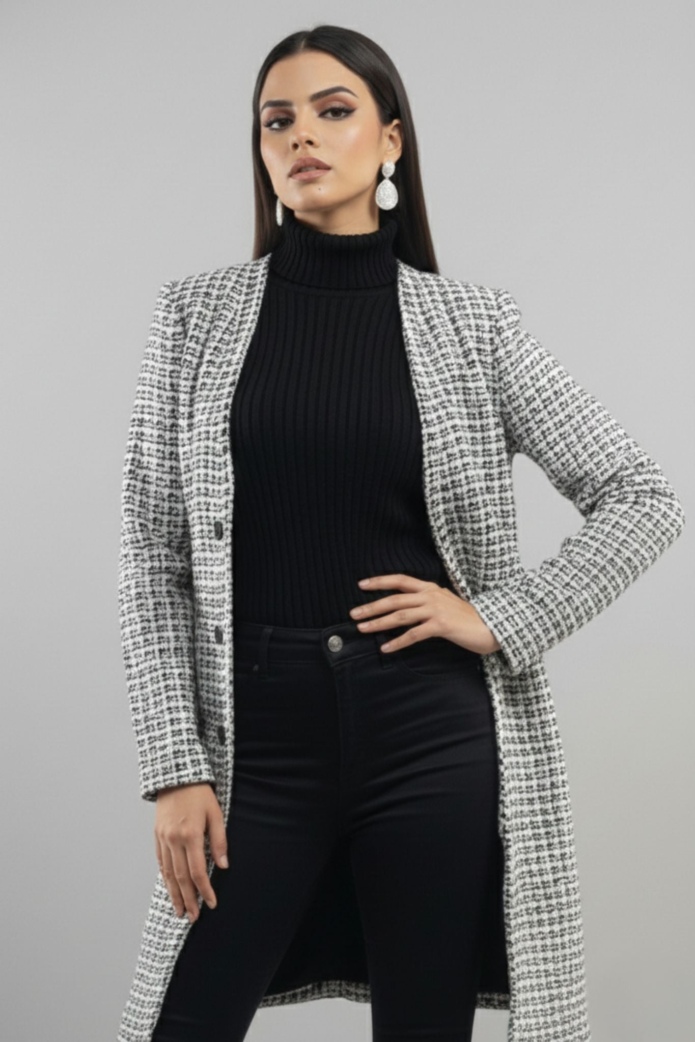 White Textured Longline Jacket
