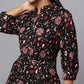 Black Printed Waist-Tie Shirt Top