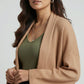 Dark Beige Ribbed Open Shrug