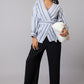 Striking Grey Stripe Wrap Top