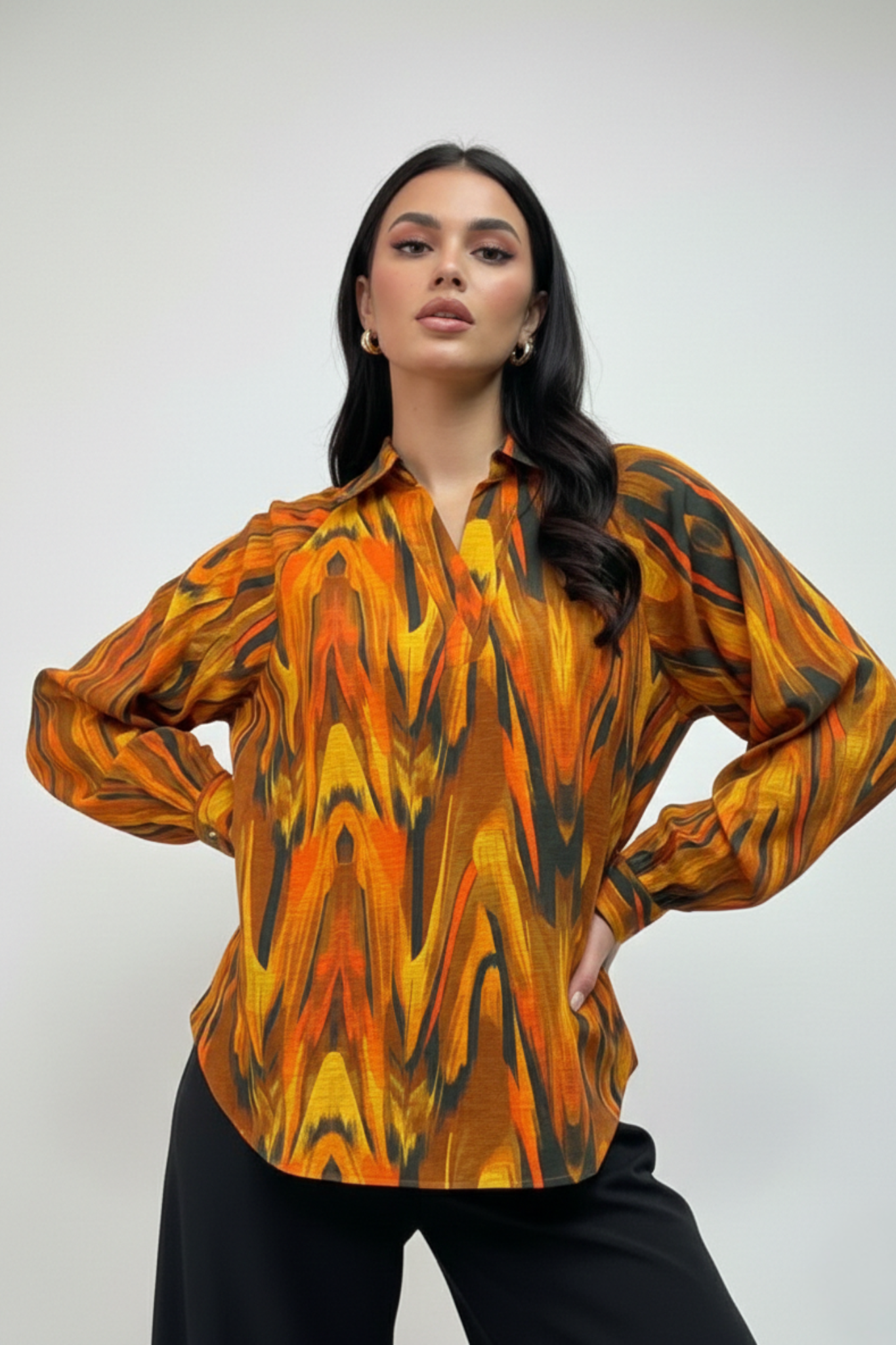 Abstract Printed Collared Top – Multi | Modal
