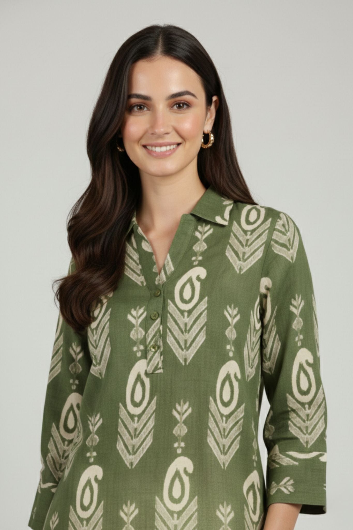 Shirt Collar Top - Green | Lyocell