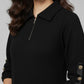 Black Textured Zip-Neck Top