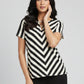 Criss Cross Neck Striped Top – Black & White | Silk Blend