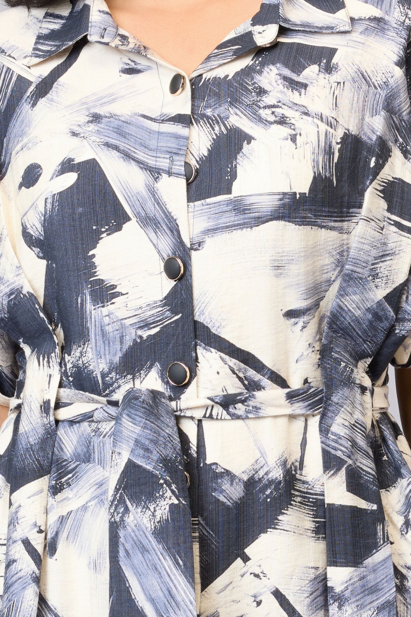 Abstract Belted Midi Dress - Multi | Viscose Blend
