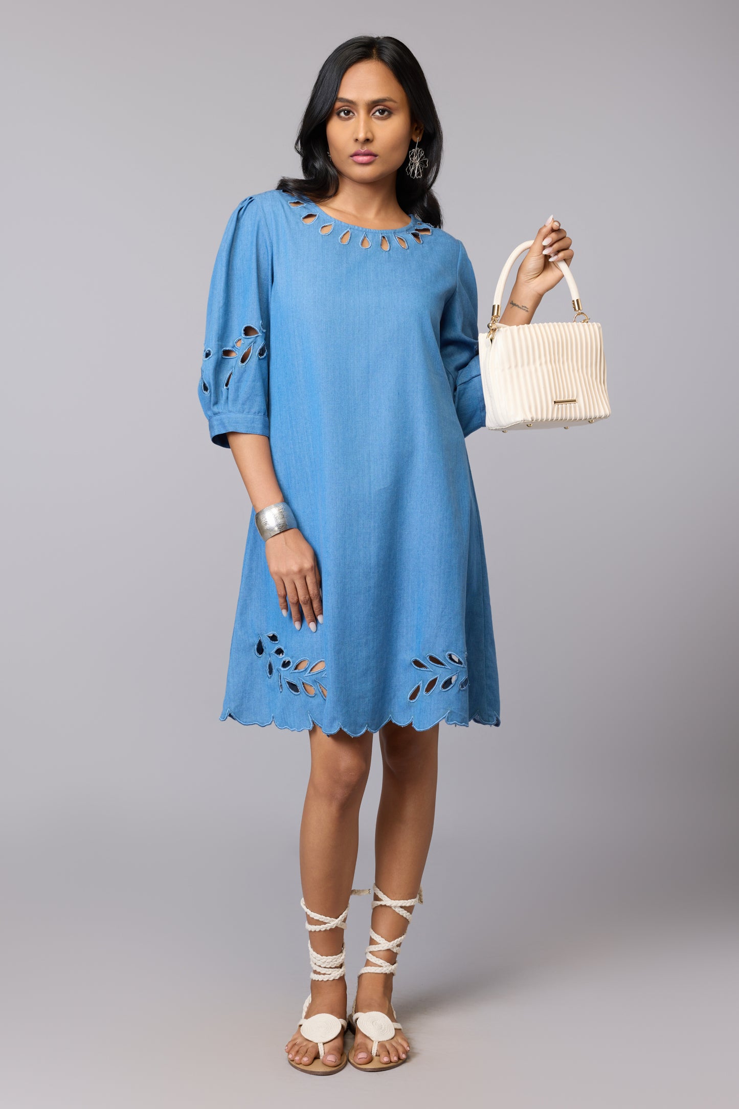 Blue Lyocell Denim A-Line Dress