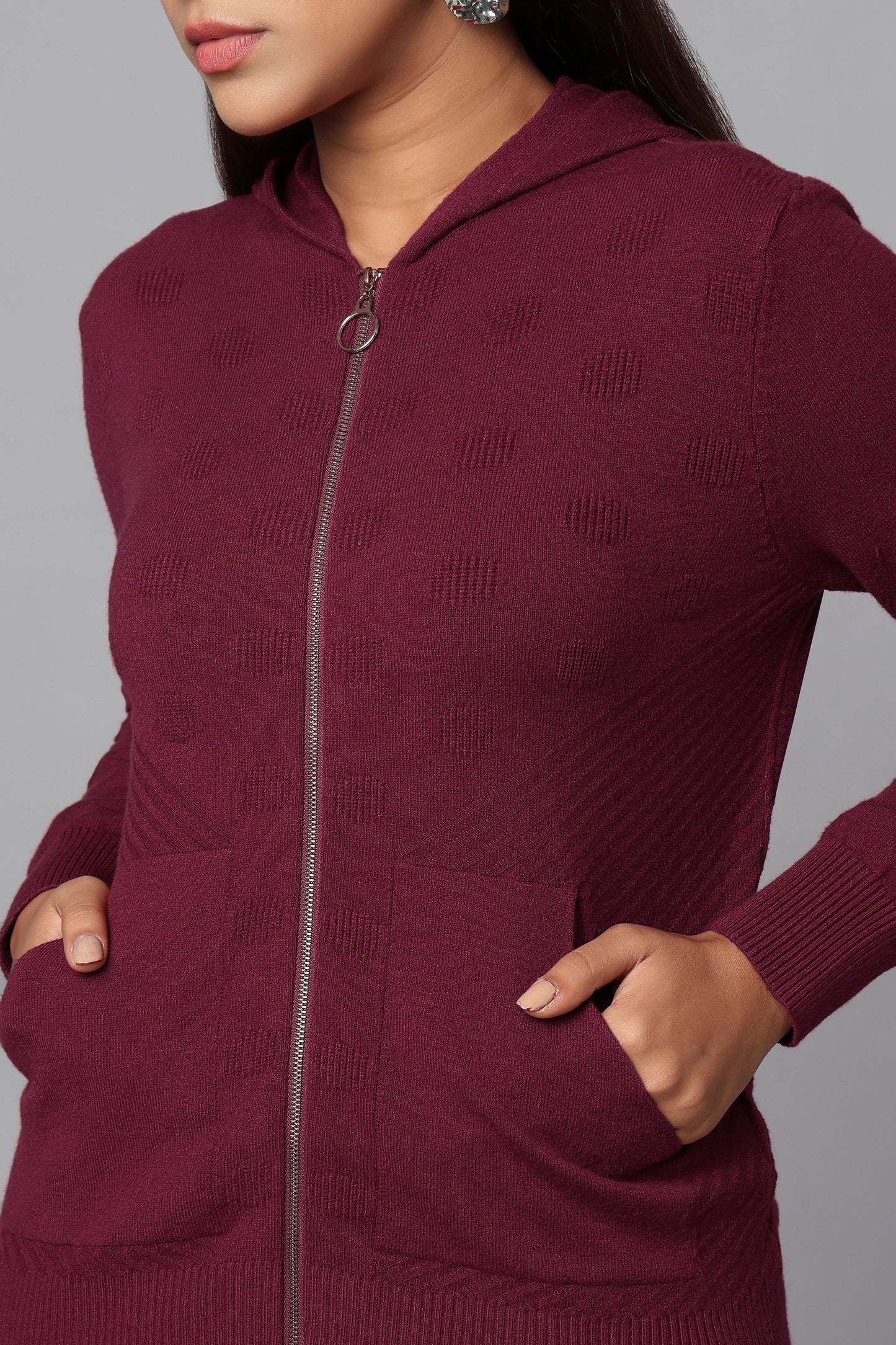 Hoodie Maroon Knit Sweater