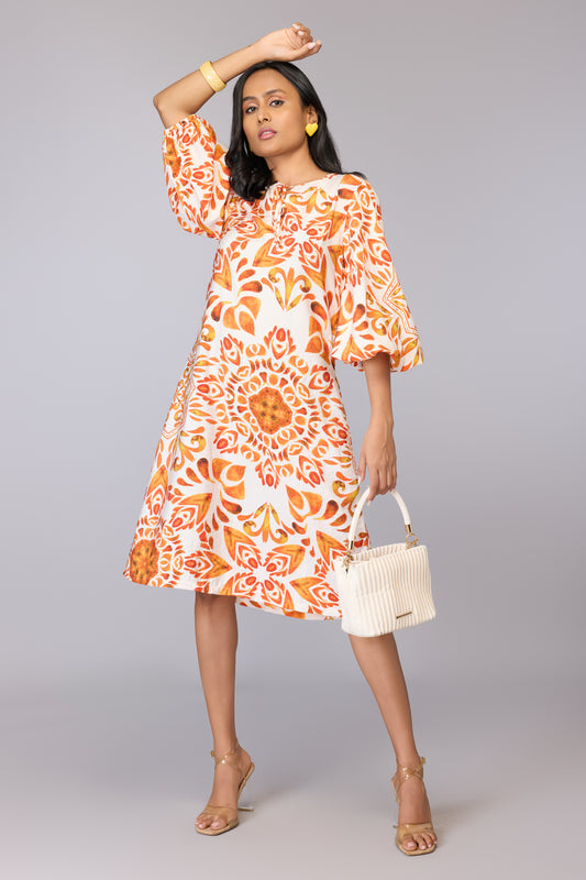 Orange Medallion Midi Dress
