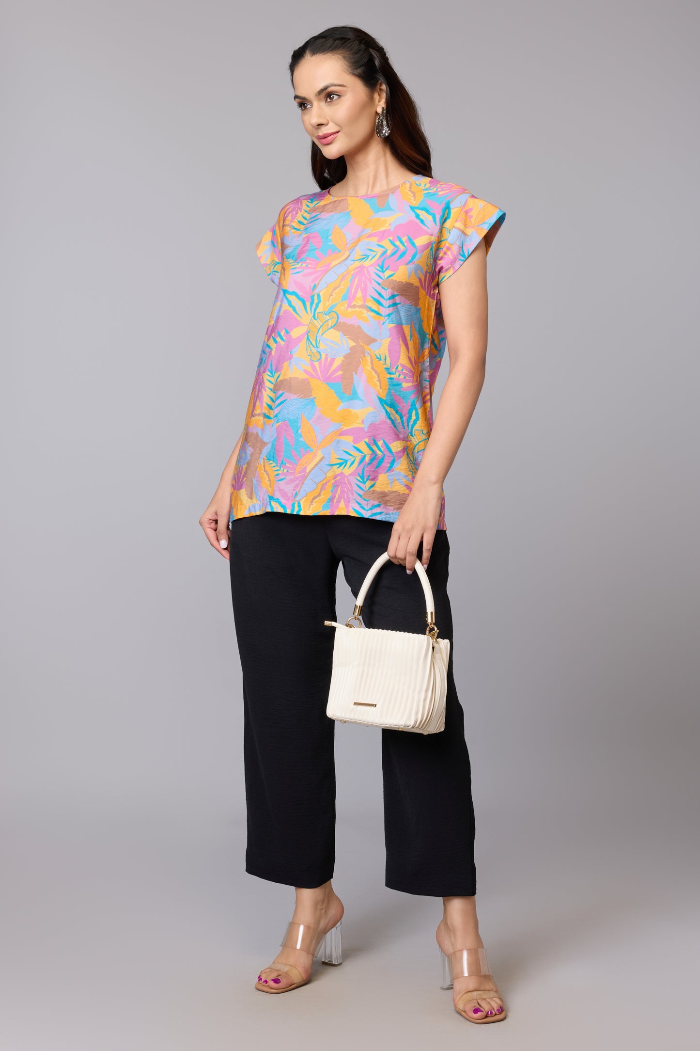 Tropical Printed Cap Sleeve Top – Multi | Viscose Blend