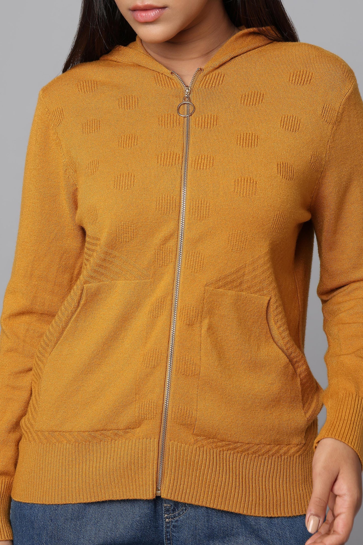 Hoodie Ocher Knit Sweater