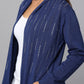Hooded Embellished Longline Cardigan - Blue