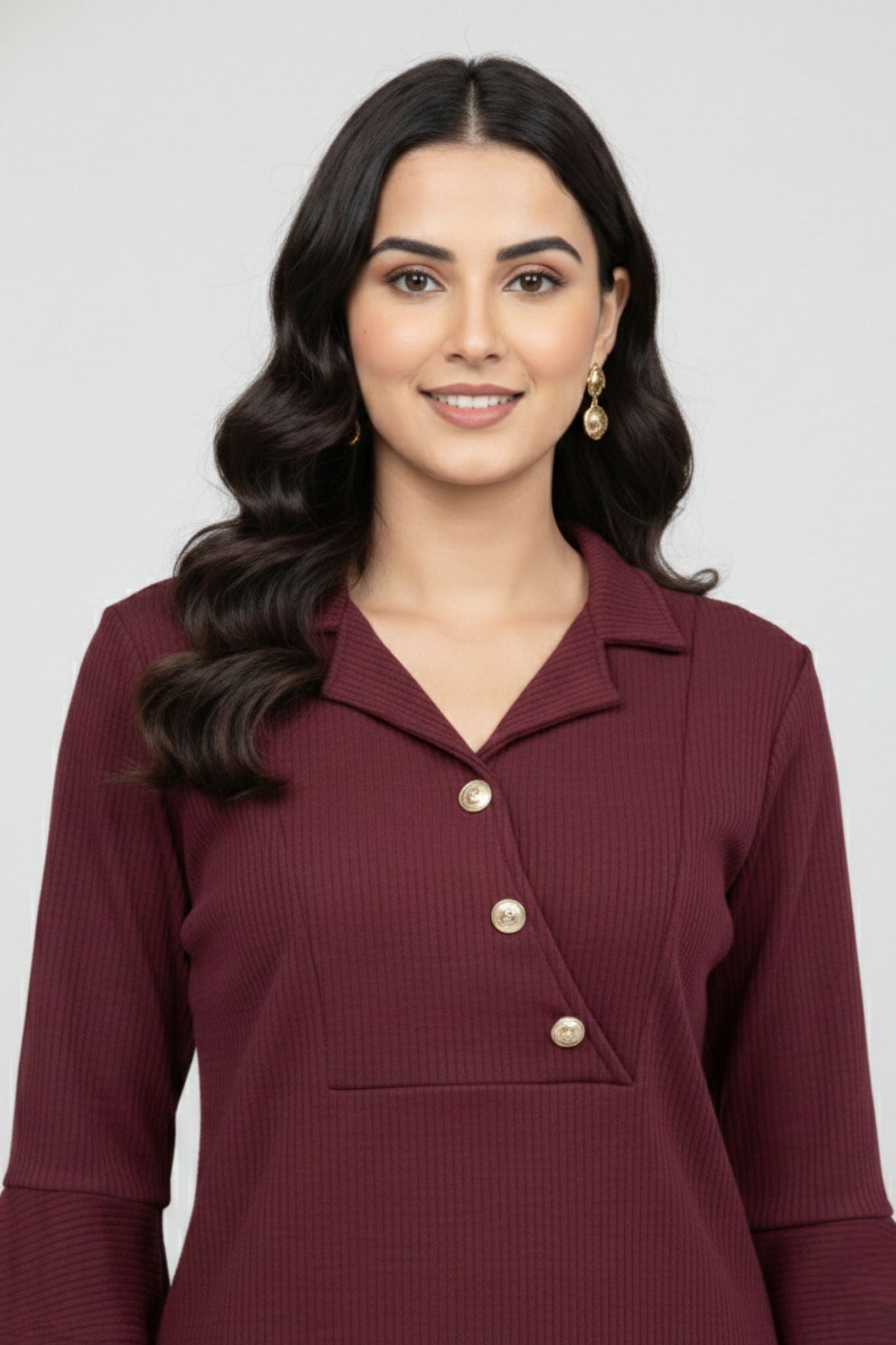 Maroon Button-Detail Co-Ord Set