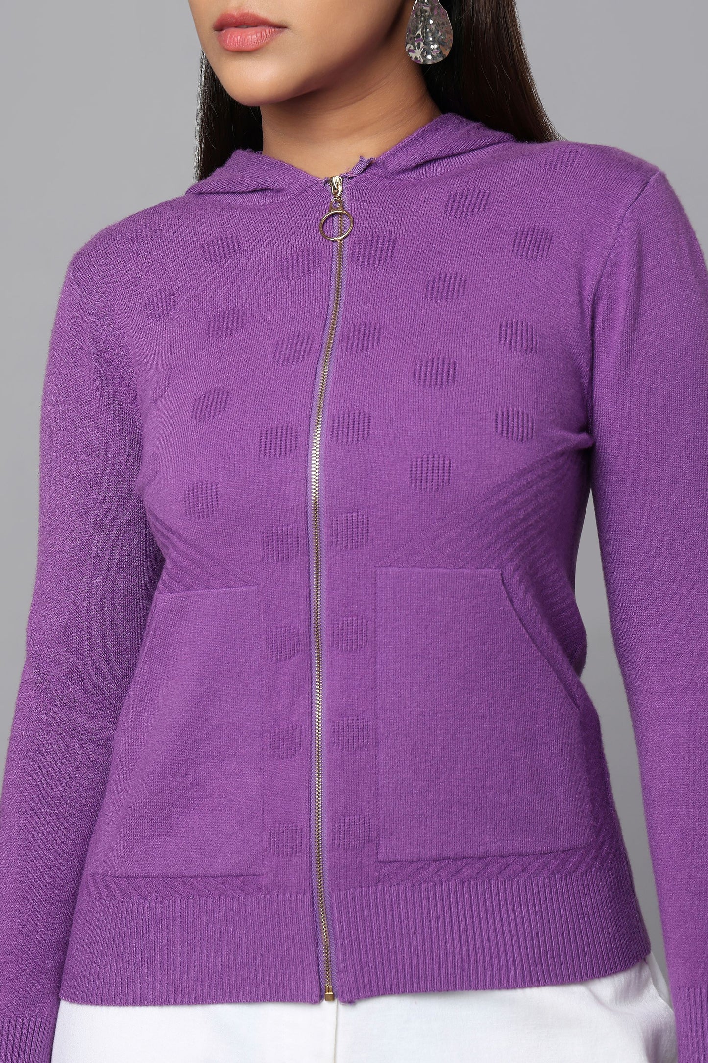 Hoodie Purple Knit Sweater