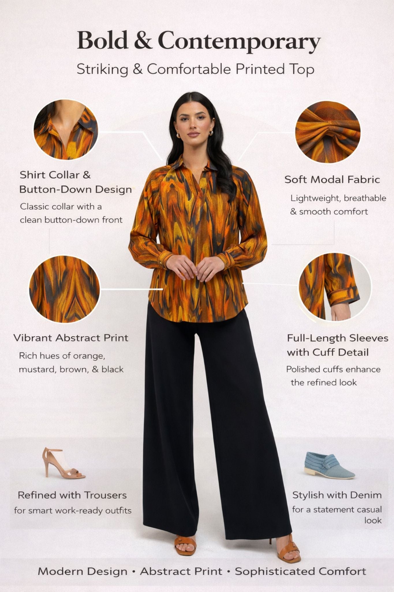 Abstract Printed Collared Top – Multi | Modal