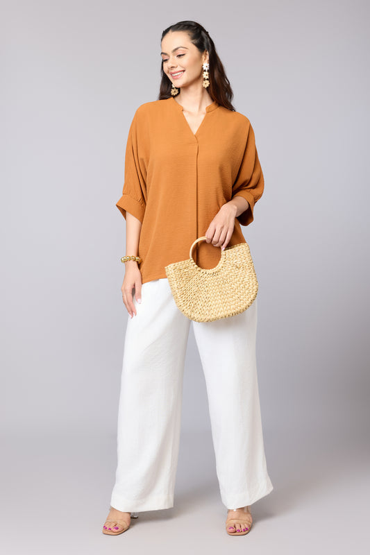 Coral Crinkled Relaxed Tunic