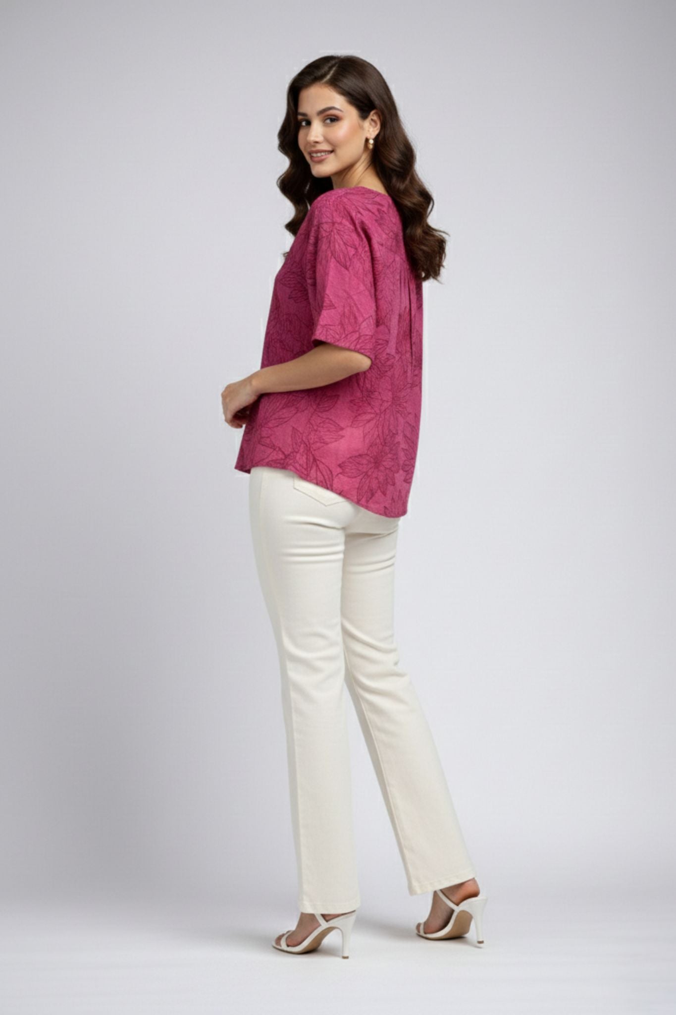 Floral Printed Round Neck Top – Maroon | Viscose Blend