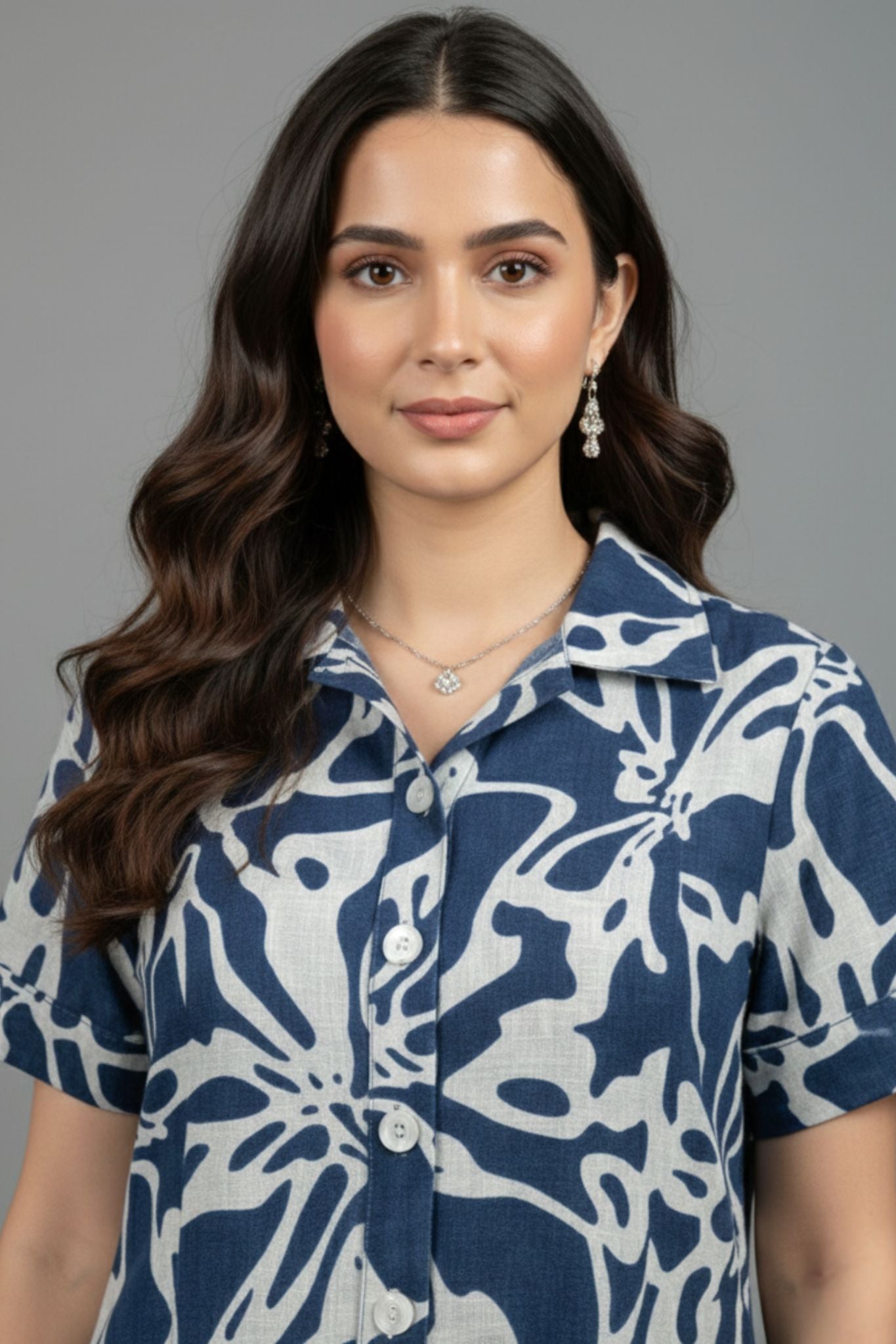 Abstract Print Shirt Dress -  Blue | Lyocell Denim