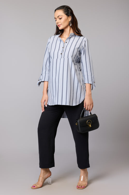 Elegant Grey Stripe Cotton Tunic