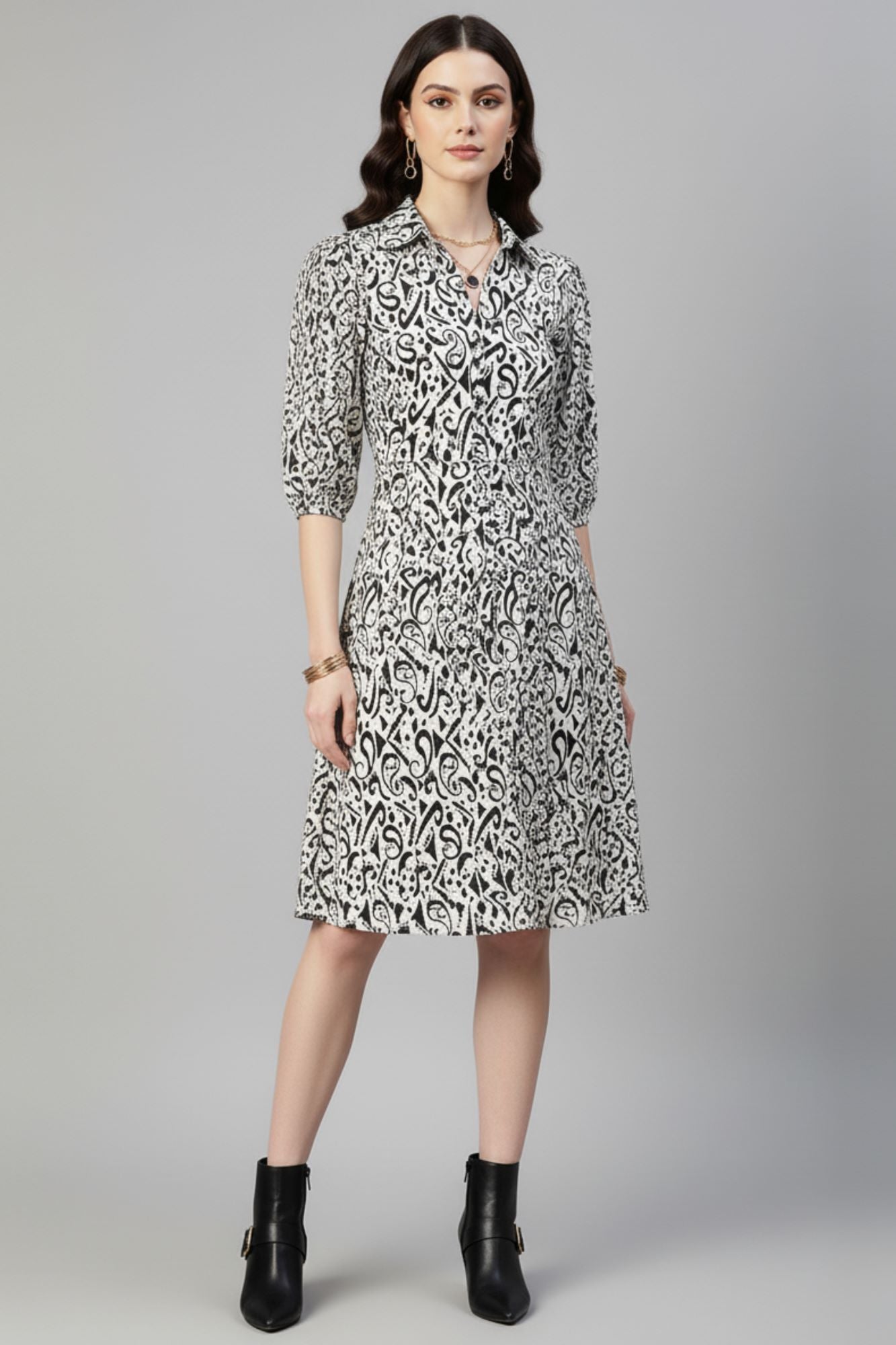 Monochrome Fit & Flare Shirt Dress