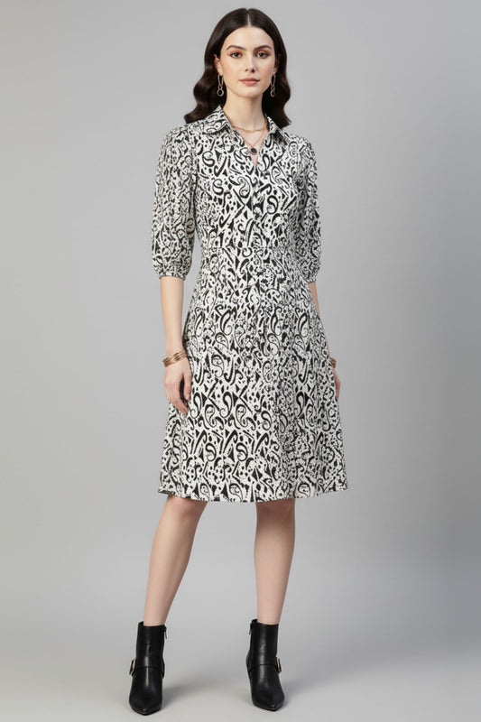 Monochrome Fit & Flare Shirt Dress