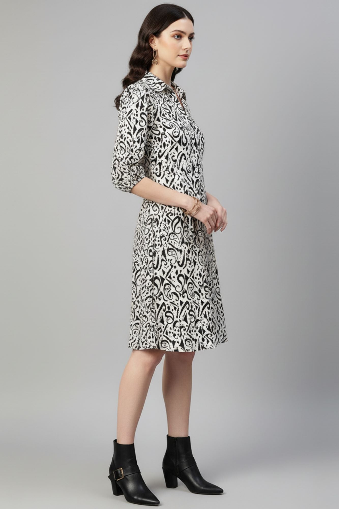 Monochrome Fit & Flare Shirt Dress