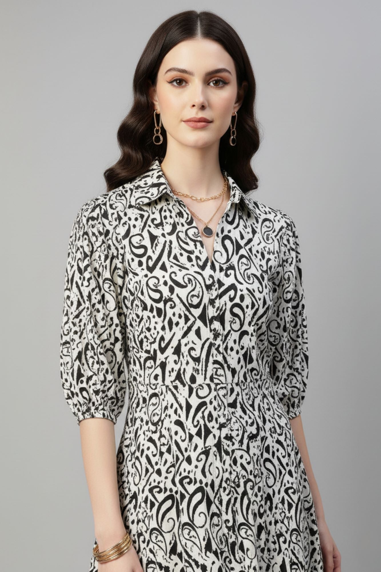 Monochrome Fit & Flare Shirt Dress