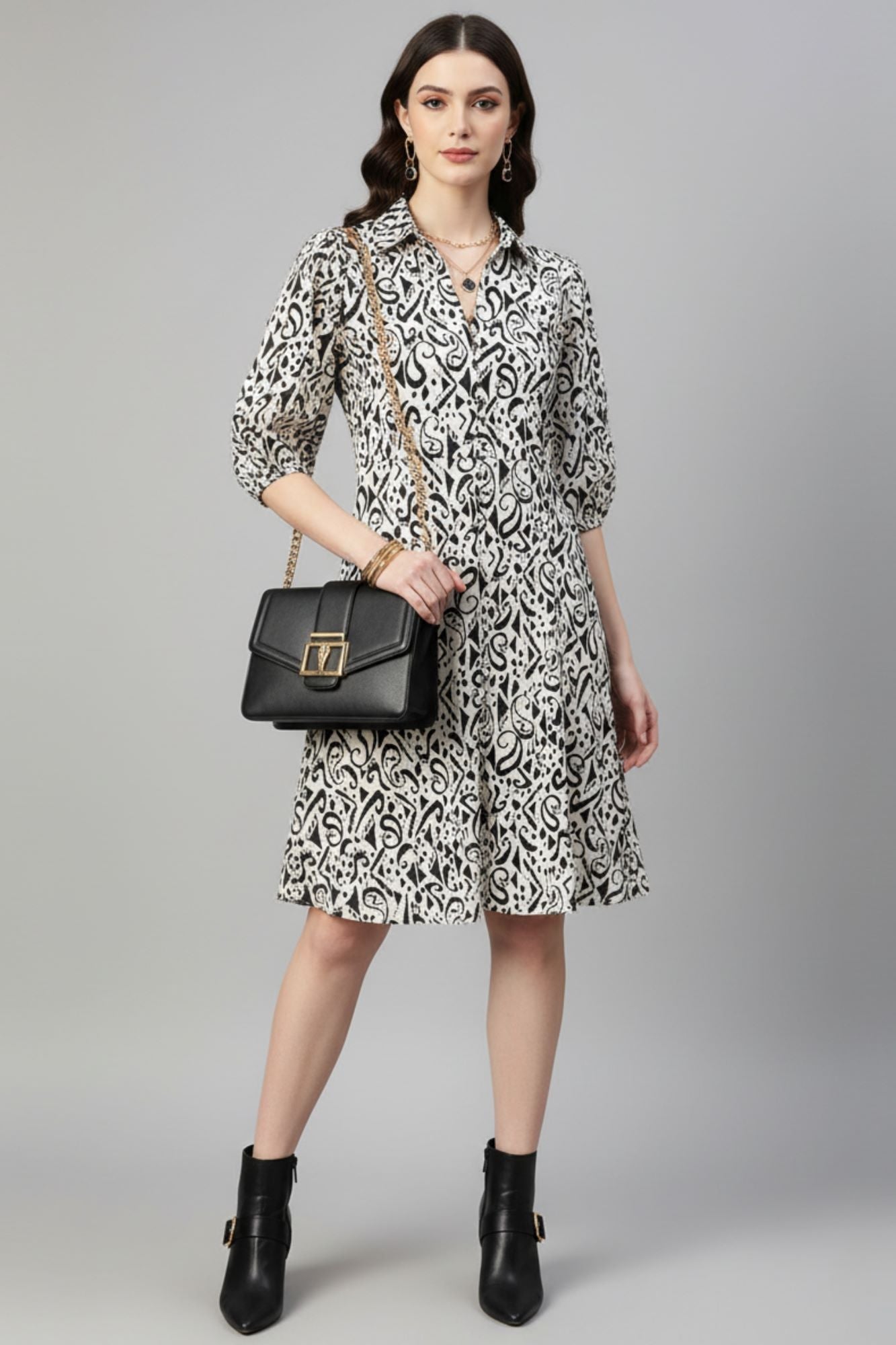 Monochrome Fit & Flare Shirt Dress
