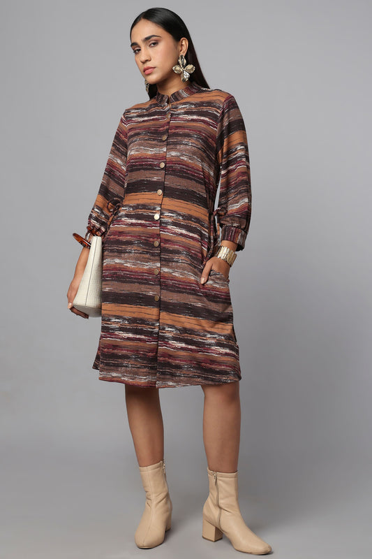 Earthline Knit Shirt Dress with Drawstring Waist