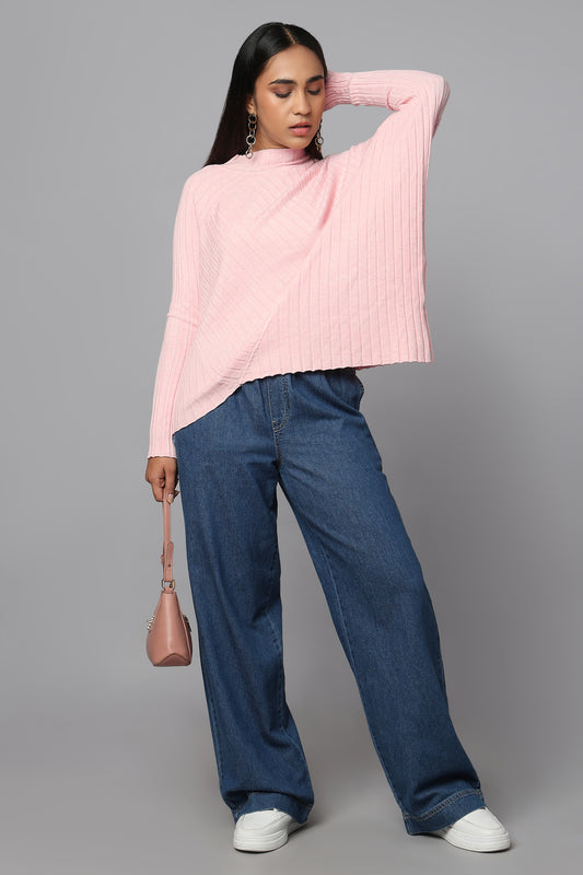 Effortlessly Chic Asymmetrical Sweater - Pink