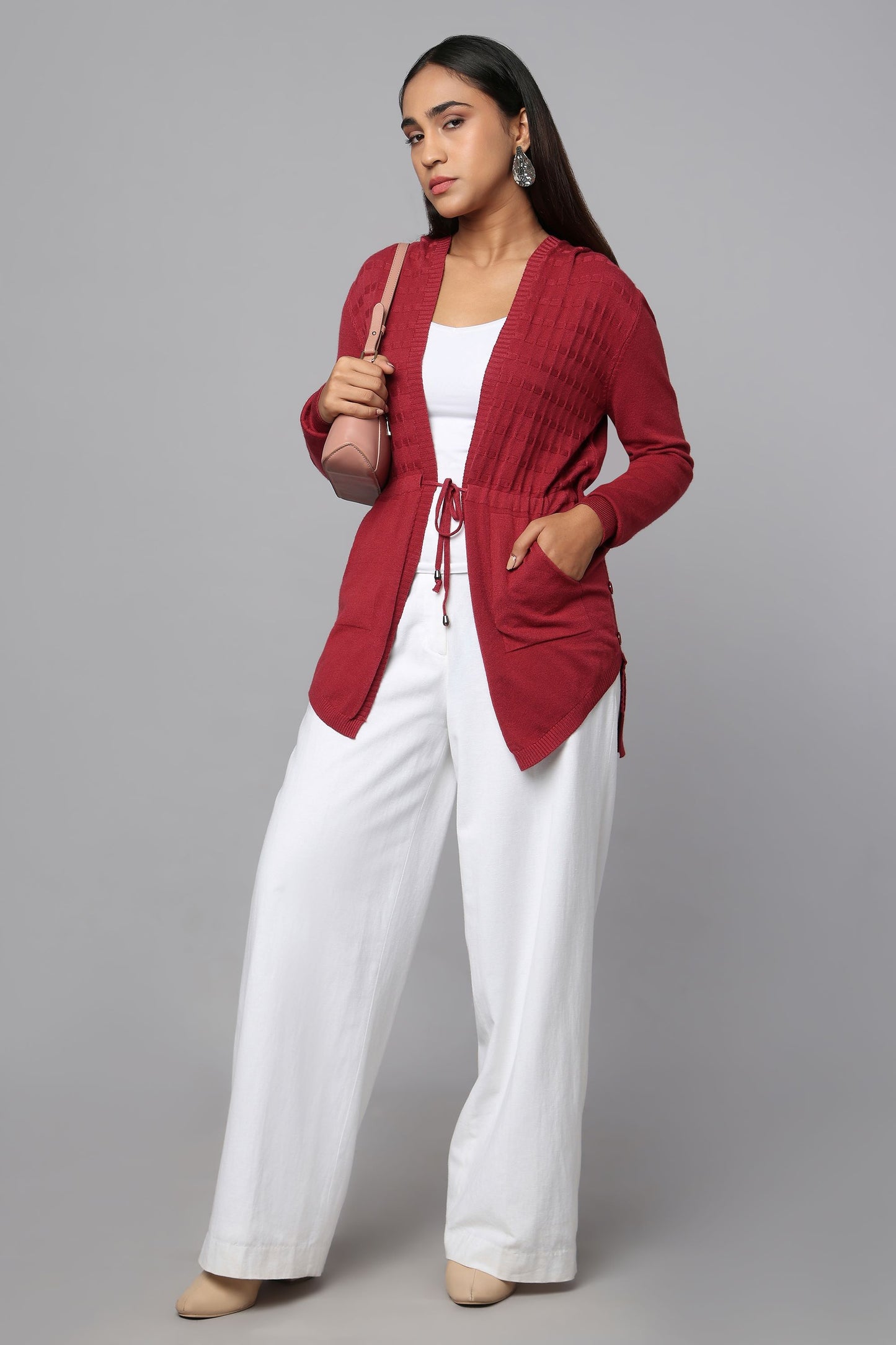 Everyday Knit Hoodie with Pockets - Maroon