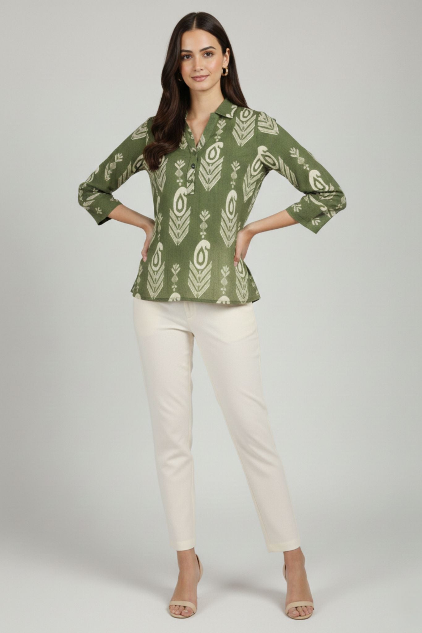 Shirt Collar Top - Green | Lyocell