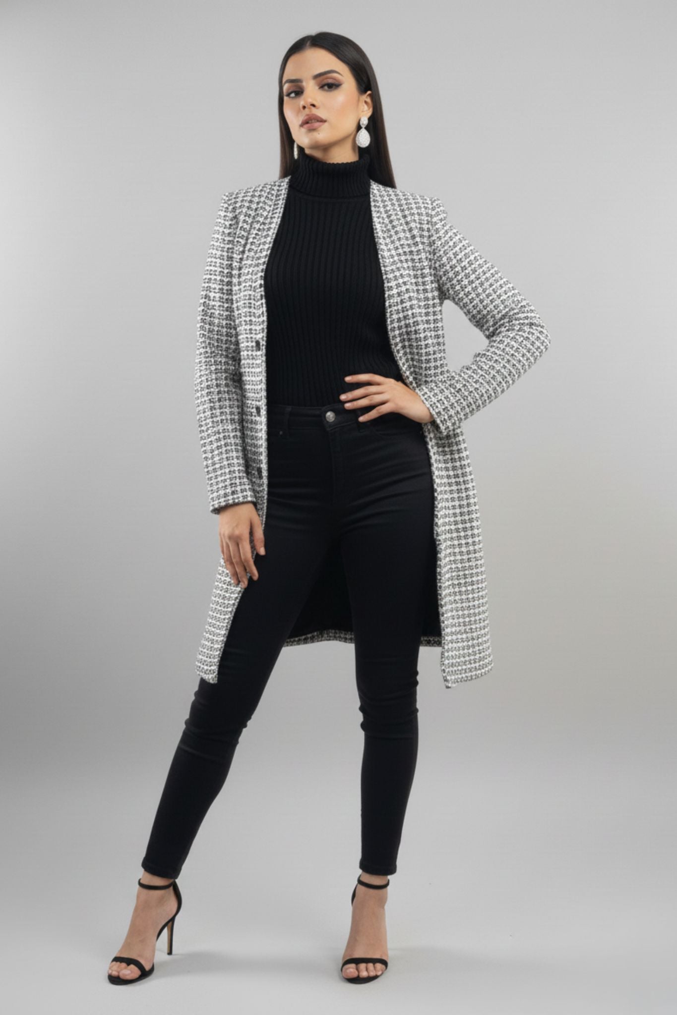 White Textured Longline Jacket