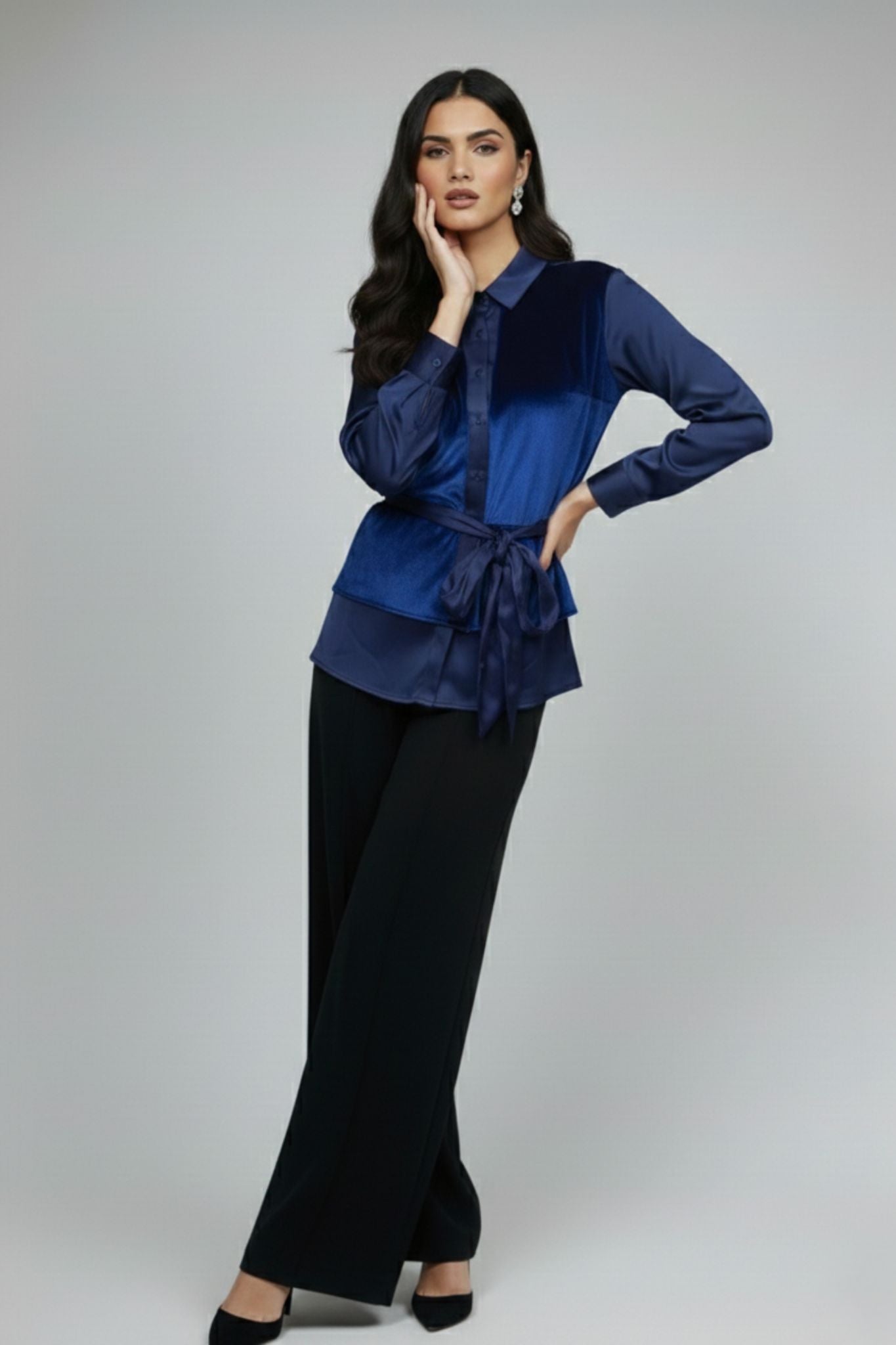 Front Tie-Up Shirt Top - Blue | Velvet