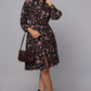 Black Printed Tie-Waist Shirt Dress