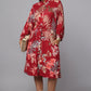 Red Printed Tie-Waist Shirt Dress
