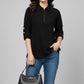 Black Textured Zip-Neck Top