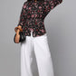 Black Printed Waist-Tie Shirt Top