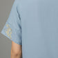 Short Sleeves Embroidered Tunic - Blue | Lyocell Denim