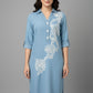 Embroidered Shirt Collar Midi Dress - Blue | Lyocell Denim