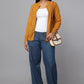 Knit Zip-Front Ocher Sweater with Pocket Detail