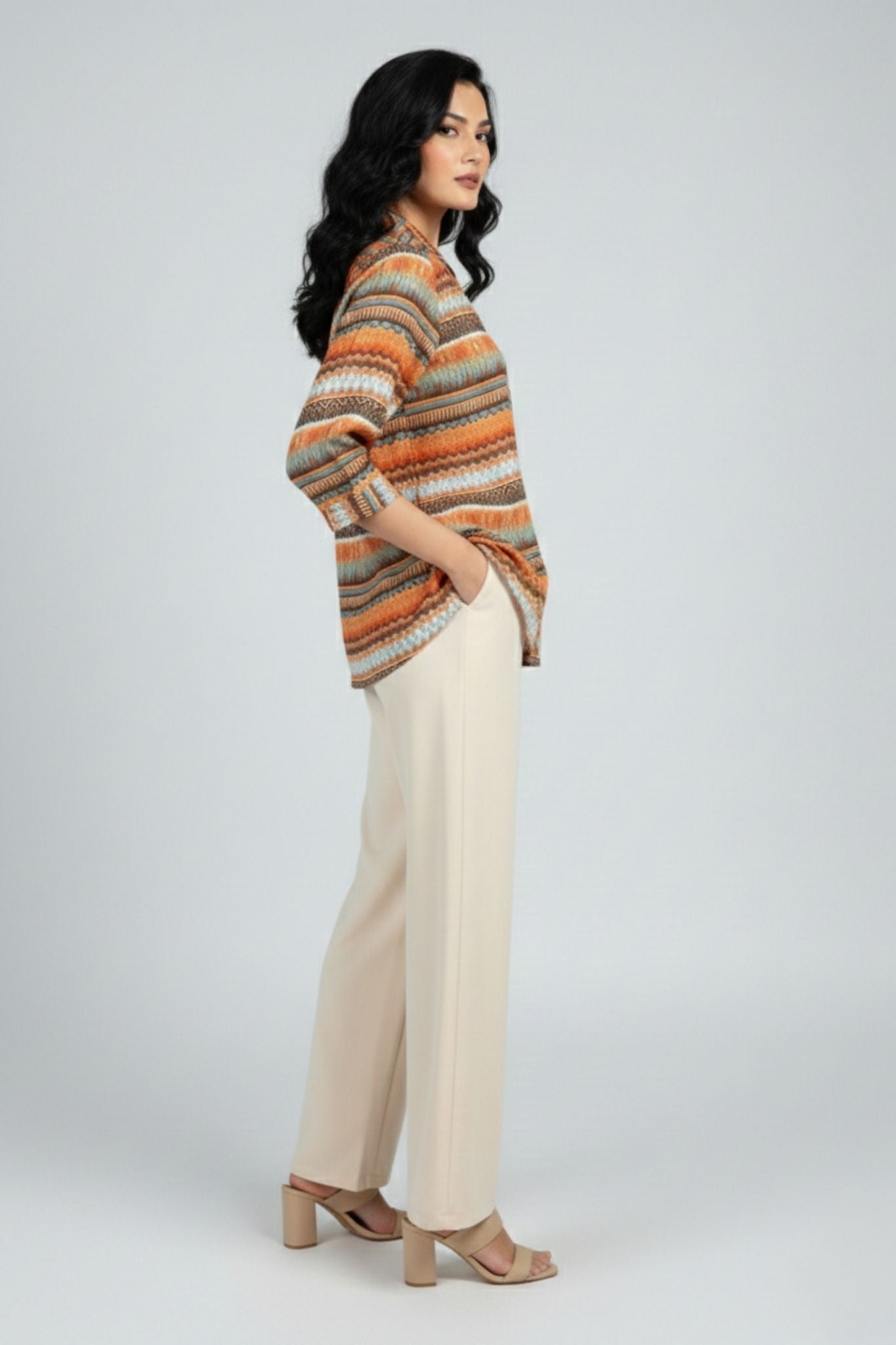 Long Sleeves Collared Top – Multi | Modal