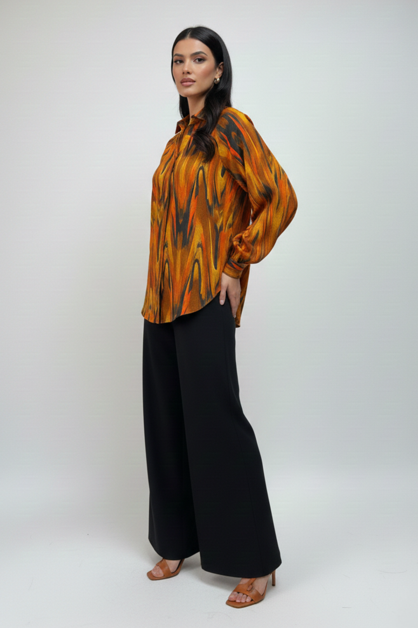 Abstract Printed Collared Top – Multi | Modal