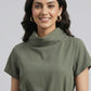 Cowl Neck Asymmetric Hem - Green | Polyester