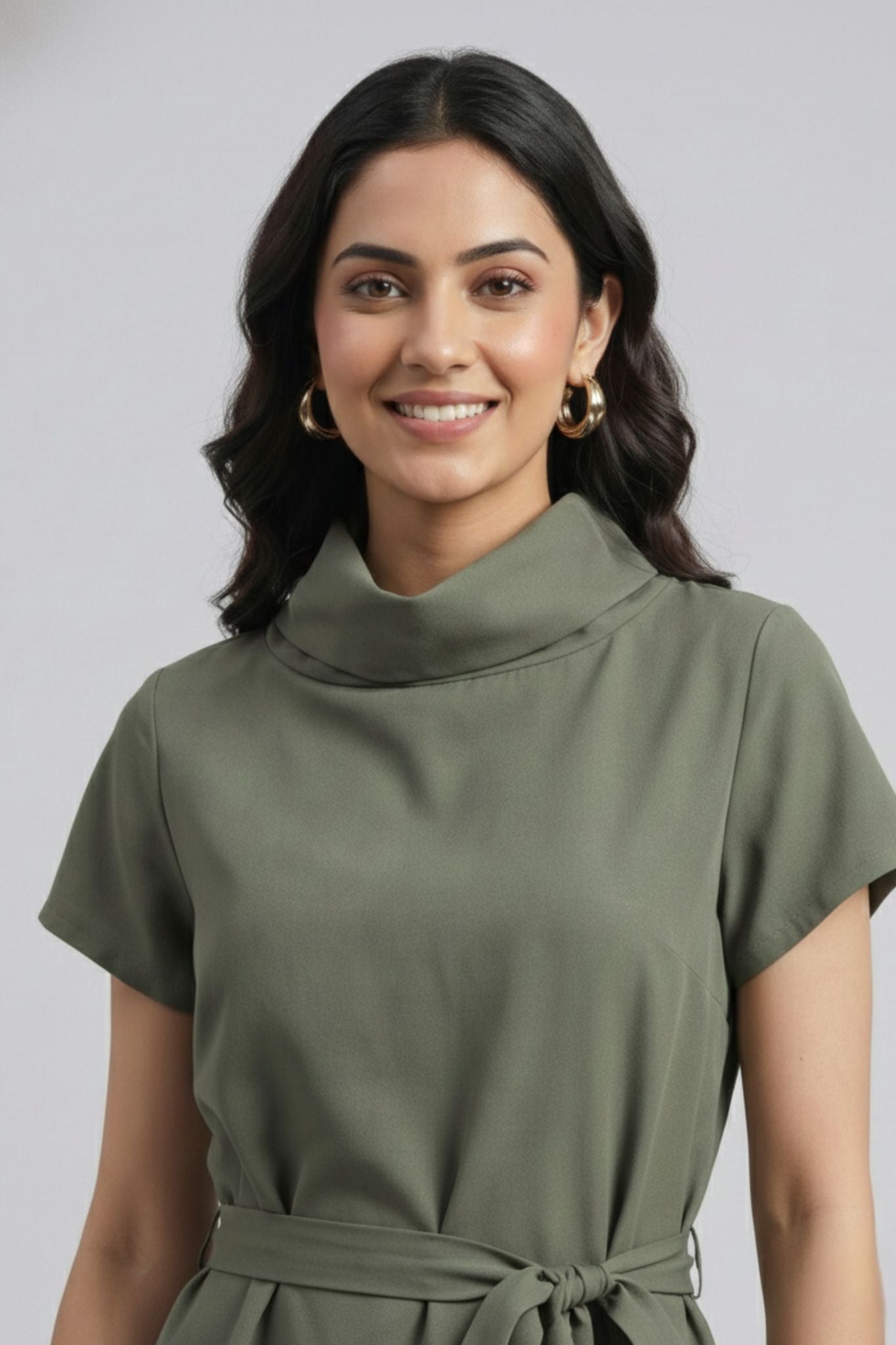 Cowl Neck Asymmetric Hem - Green | Polyester