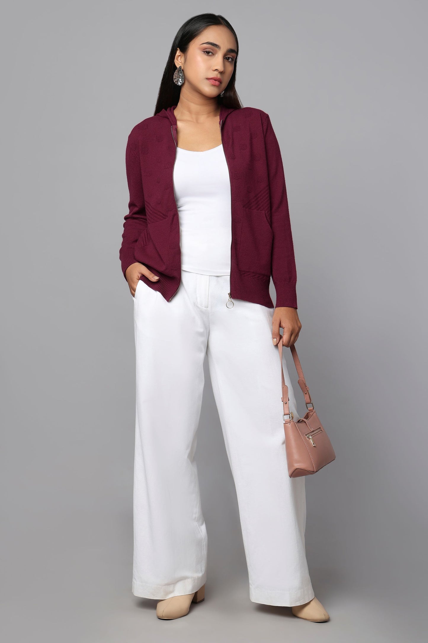 Hoodie Maroon Knit Sweater