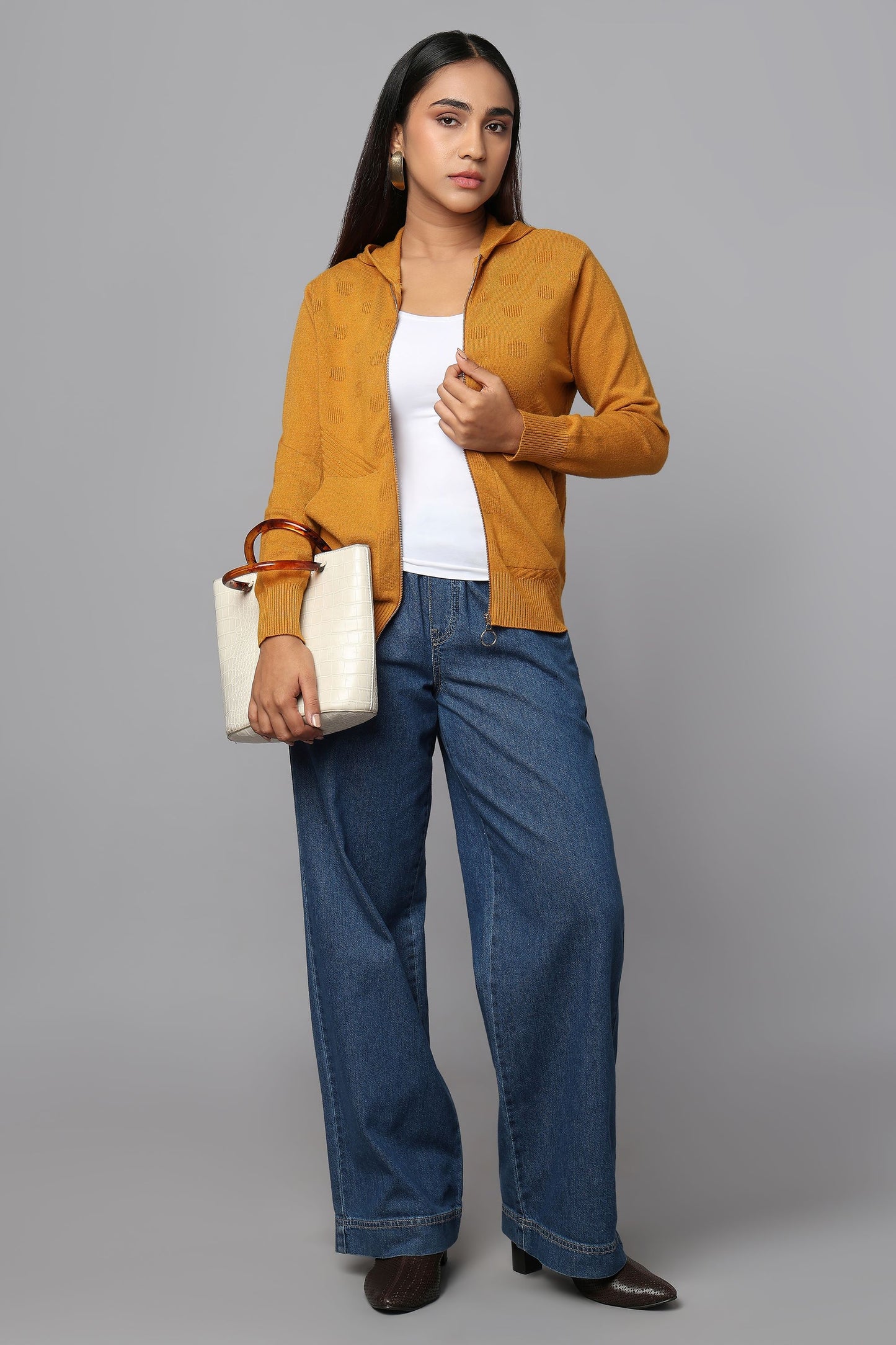 Hoodie Ocher Knit Sweater