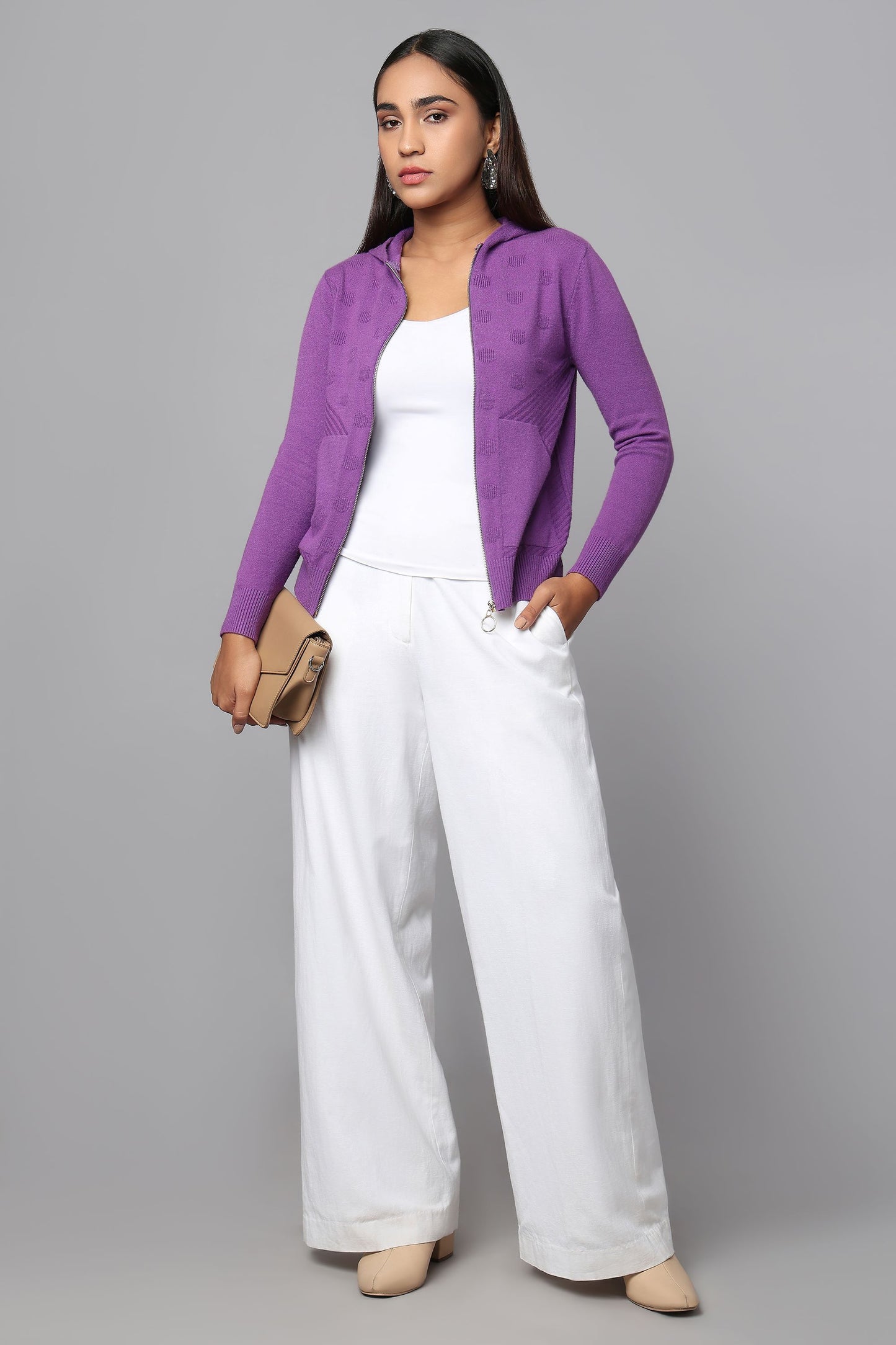 Hoodie Purple Knit Sweater